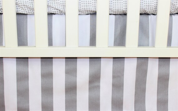 Crib Bedding Skirt Mini Crib Skirt- Gray White Stripe Straight - Main Image