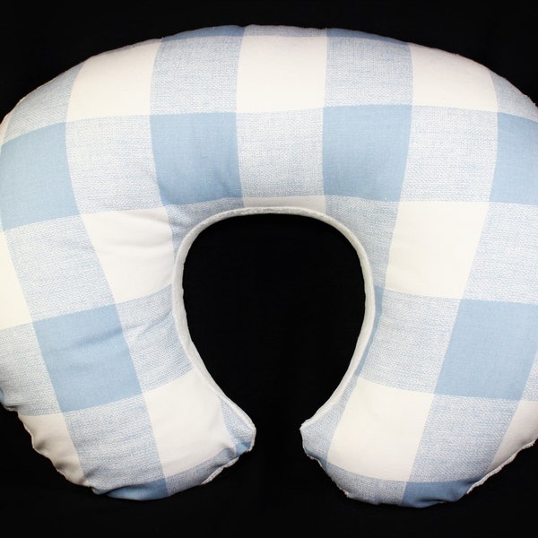 Nursing Pillow Cover- Blue Buffalo Check With Minky Underside