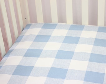 Fitted Crib Sheet / Mini Crib Sheet / Pack N Play - Blue Buffalo Check