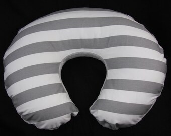 Nursing Pillow Cover - Grey & White Stripe with Minky underside