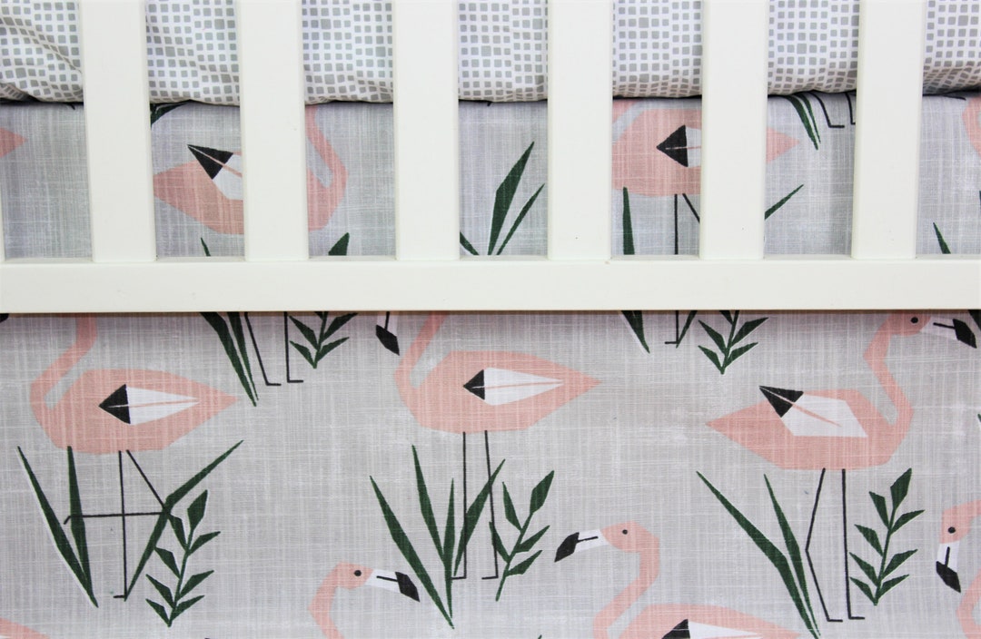 Crib Bedding Skirt / Mini Crib Skirt Flamingos Etsy