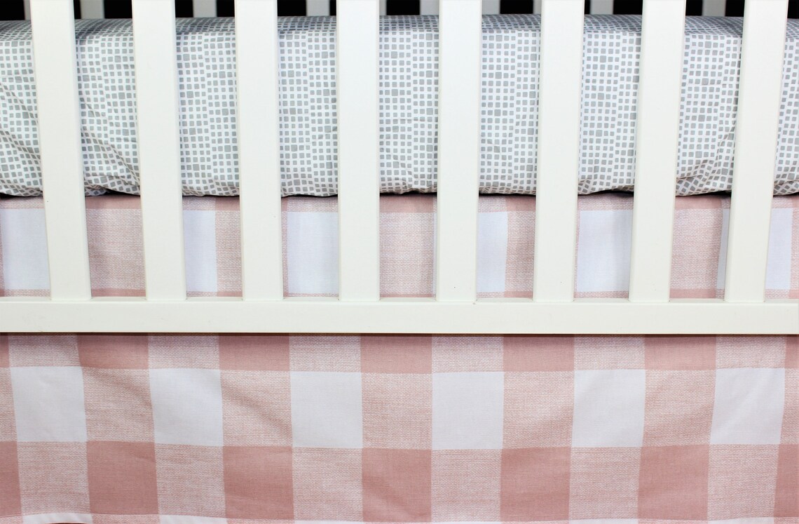 Crib Bedding Skirt / Mini Crib Skirt Blush Buffalo Check Etsy