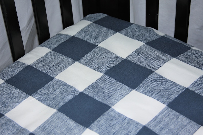 Fitted Crib Sheet / Mini Crib Sheet / Pack N Play Navy Buffalo Check image 1