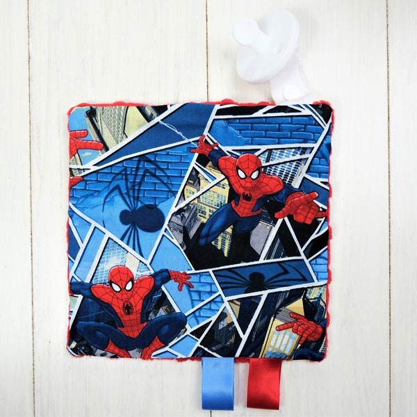 Mini Lovey- Spiderman With Red Minky Dots Underside