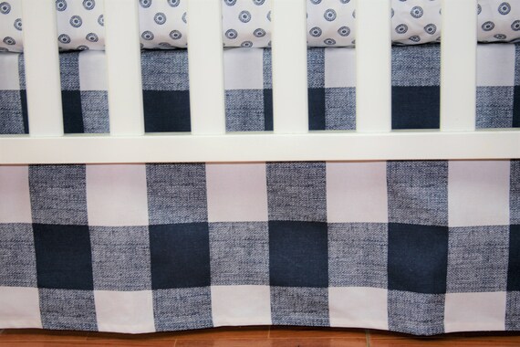 Crib Bedding Skirt Mini Crib Skirt Navy Buffalo Check Navy White Etsy