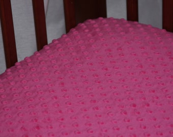 Minky Crib Sheet  / Mini Crib Sheet / Pack N Play - Hot Pink Dots