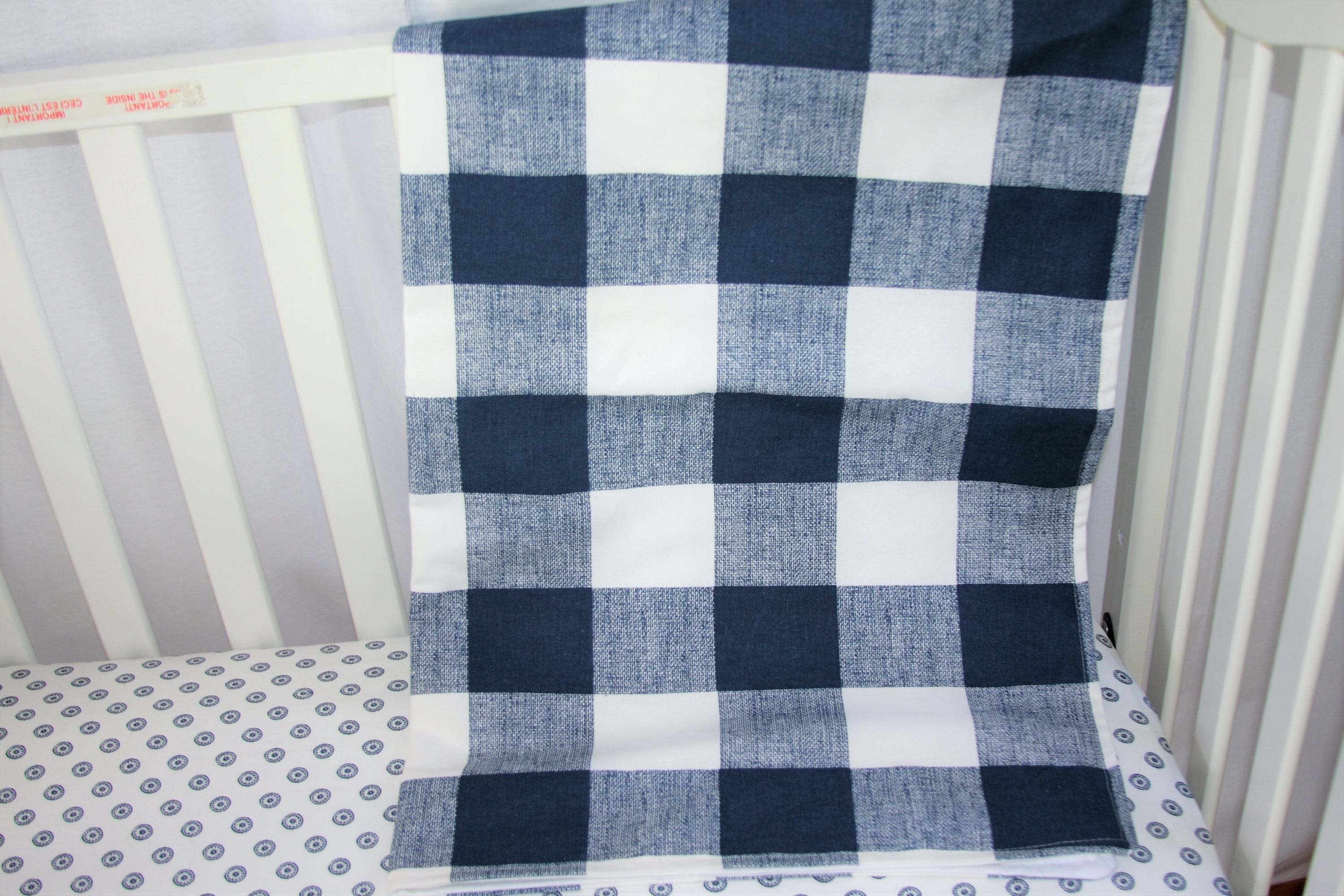 Baby Blanket Buffalo Check Navy With Minky Underside Etsy