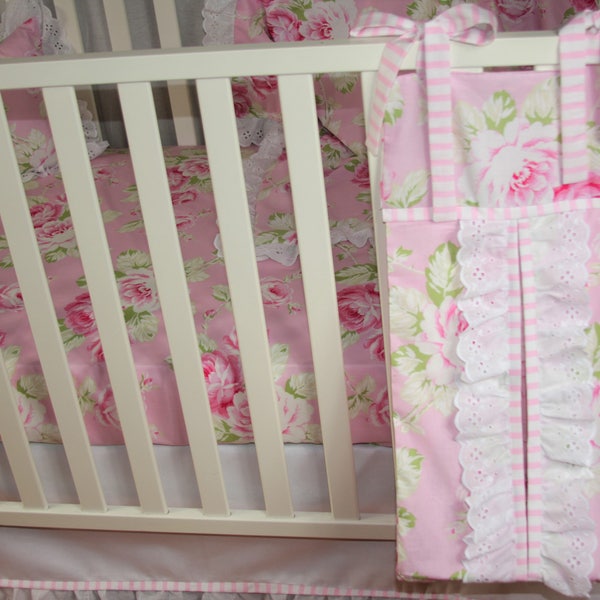 Diaper Stacker - Pink Roses, crib bedding, Pink & White diaper stacker