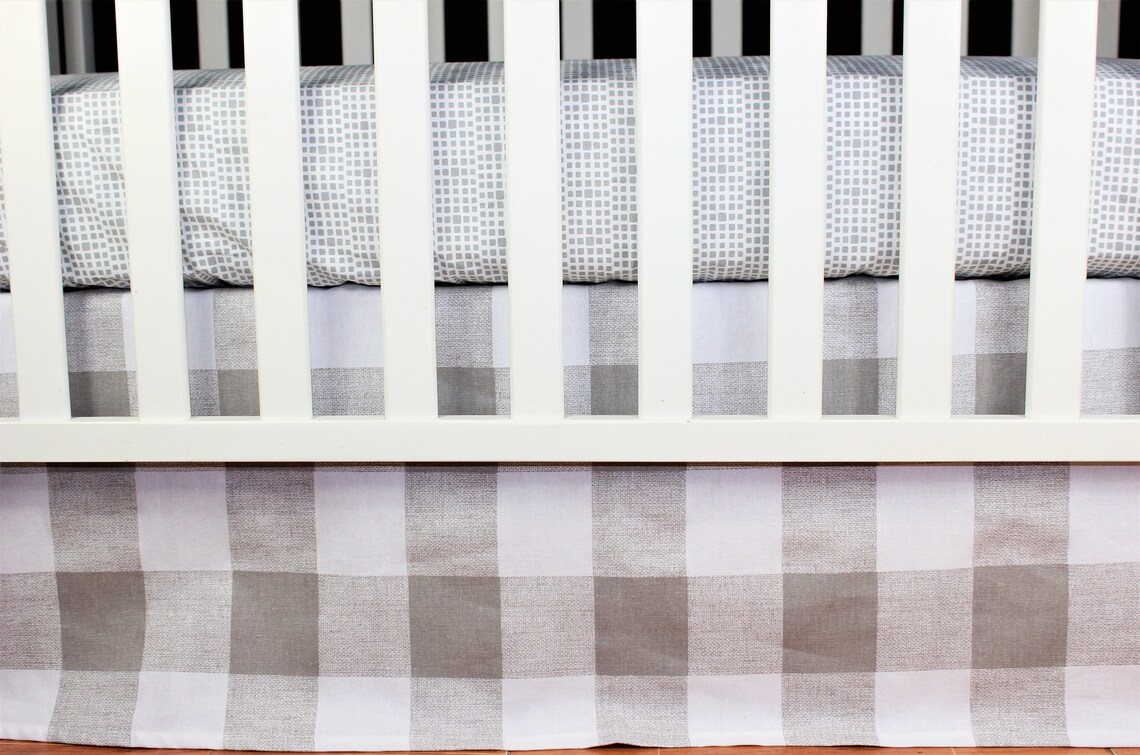 Crib Bedding Skirt / Mini Crib Skirt Taupe Buffalo Check Etsy