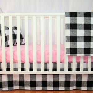 Crib Bedding Set Buffalo Check Pink - Baby Bedding, Pink Crib Bedding, White Baby Bedding, Tailored Skirt