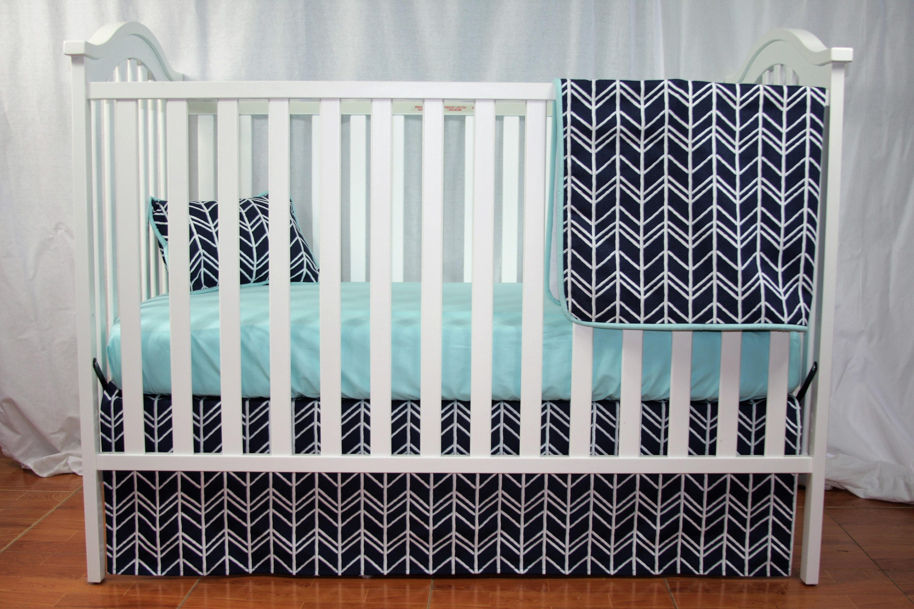 Crib Bedding Set Herringbone Baby Bedding Navy Crib Bedding Etsy Canada