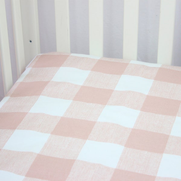 Fitted Crib Sheet / Mini Crib Sheet / Pack N Play - Blush Buffalo Check