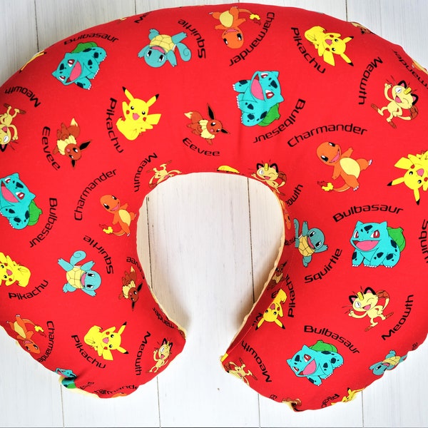 Nursing Pillow Cover- Red Pokemon Characters With Minky Underside