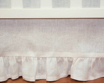 Crib Bedding Skirt- Natural Washed Ivory Linen - Mini Crib/Crib Skirt