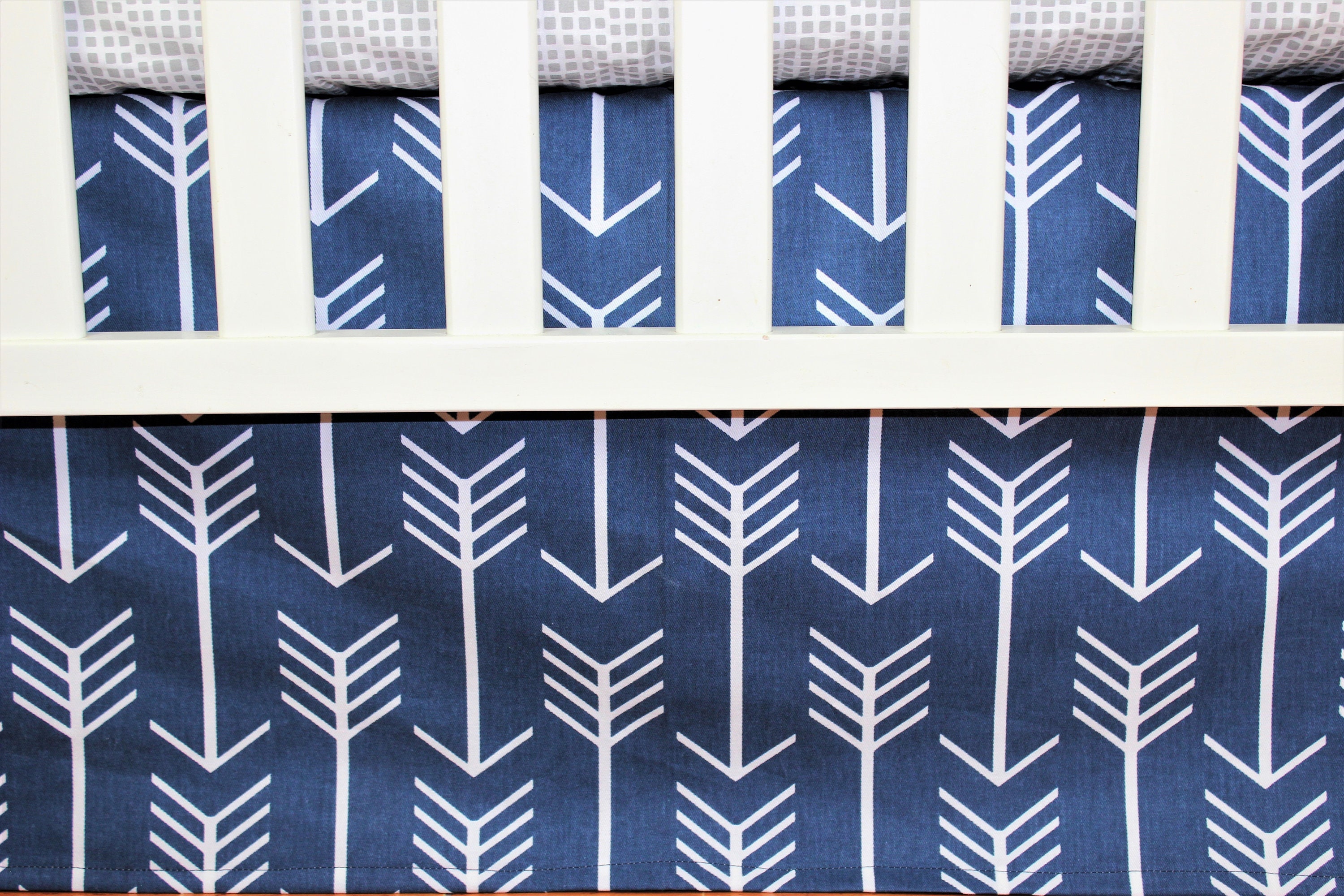 Crib Bedding Skirt Mini Crib Skirt Navy Arrows Straight Across Arrows Etsy