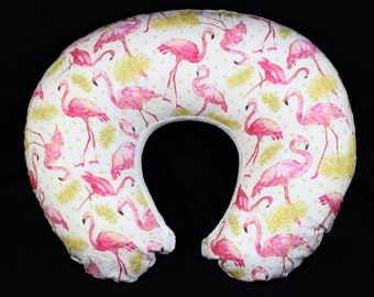 Nursing Pillow Cover - Flamingos With Minky Underside