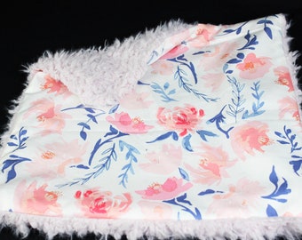 Baby Lovey Blanket - Aquarelle Study Wash - Security Blanket - Rose Water Faux Fur Blanket - Lovey Minky blanket