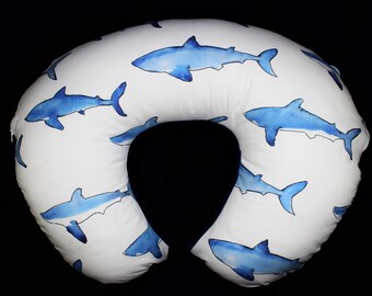 Minky Navy Blue Dark Blue Breastfeeding Support Pillow Baby Shower Gift Boy Nursery Decor Nursing Pillow Cover Sharks