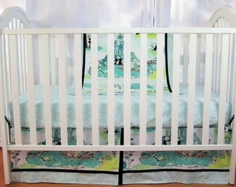 Crib Bedding Set Panda Garden Recess Baby Bedding, Aqua Crib