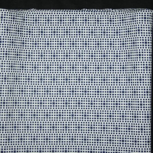 May include: White fabric with a navy blue geometric pattern of small squares.