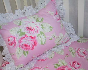 Décor Pillow - Pink Roses - Home Decor - Linen Pillow - Nursery Home Décor Pillow - Bedding Throw Pillow - Pink & White