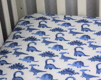 Fitted Crib Sheet / Mini Crib Sheet / Pack N Play- Mini Blue Dinosaur