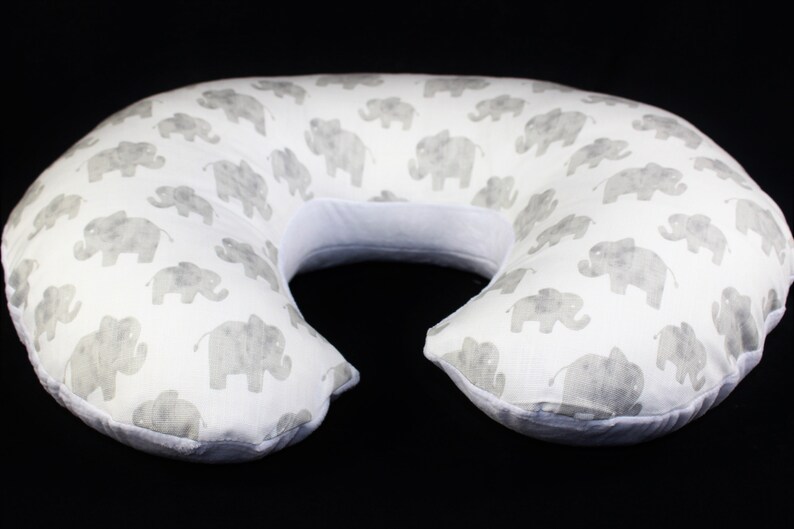 Nursing Pillow Cover Gray Elephants With Minky Underside Etsy