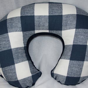 Nursing Pillow Cover- Navy Buffalo Check  With Minky Underside
