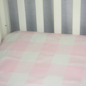 Fitted Crib Sheet / Mini Crib Sheet / Pack N Play - Baby Pink Buffalo Check