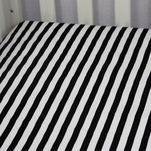 Cotton Knit Fitted Crib Sheet / Mini Crib Sheet / Pack N Play Black & White Stripe image 1