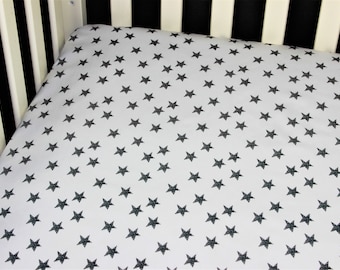 Fitted Crib Sheet / Mini Crib Sheet / Pack N Play - Black Stars