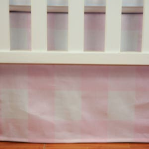 Crib Bedding Skirt / Mini Crib Skirt- Baby Pink Buffalo Check - Pink & White
