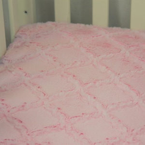 Deluxe Minky Crib Sheet / Mini Crib Sheet / Pack N Play - Baby Pink Lattice Minky