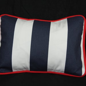Décor Pillow - Navy & White Stripes with Red Cording