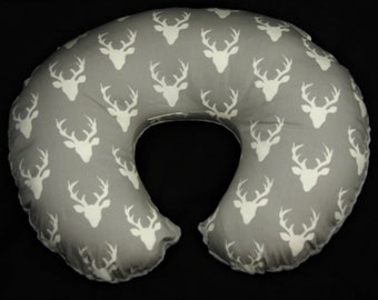 Nursing Pillow Cover - Buck Forest Mist With Fawn Cappuccino Minky Underside