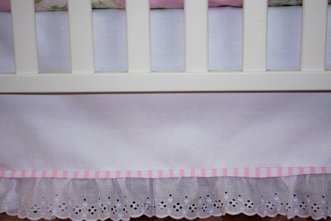 Crib Bedding Skirt Pink Roses 4 Sided Crib Bedding Skirt Pink and White