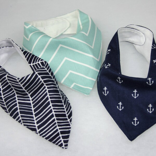 Baby Bandana Bib Set- Navy & Aqua Anchors