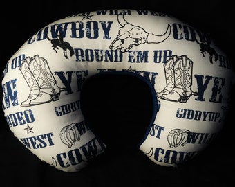 Nursing Pillow Cover- Navy Cowboy With Minky Underside