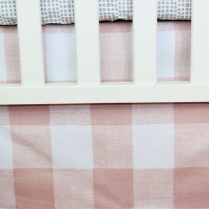 Crib Bedding Skirt / Mini Crib Skirt- Blush Buffalo Check