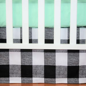 Crib Bedding Skirt / Mini Crib Skirt- Black Buffalo Check - Black & White