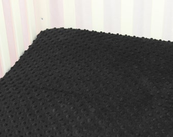 Fitted Minky Crib Sheet / Mini Crib Sheet / Pack N Play - Black Minky dot