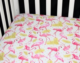 Fitted Crib Sheet / Mini Crib Sheet / Pack N Play - Flamingos