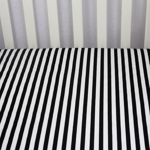 Cotton Knit Fitted Crib Sheet / Mini Crib Sheet / Pack N Play Black & White Stripe image 2