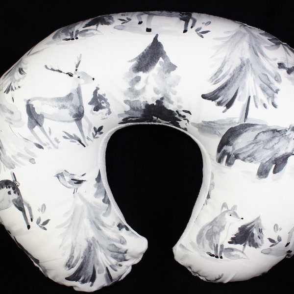 Organic NursingPillow Cover - Organic Watercolor Gray Painted Forest With Minky Underside