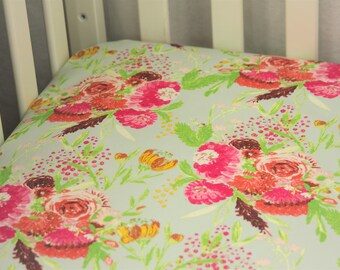Fitted Crib Sheet / Mini Crib Sheet / Pack N Play - Summer Bouquet Pond