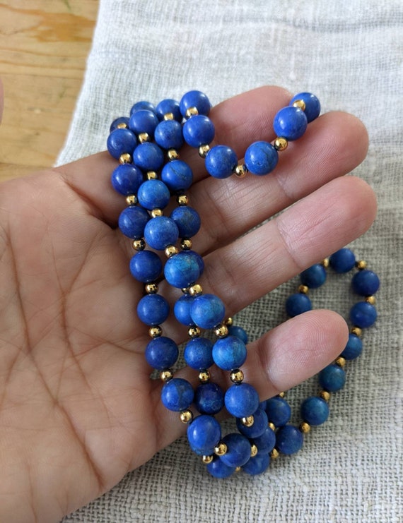 Lapis beaded necklace gold filled 31 inch - image 4