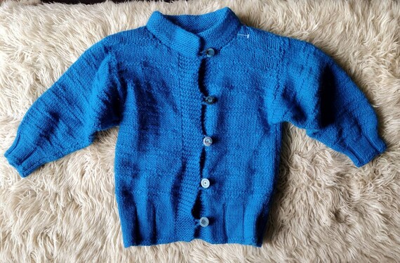 Handknit teal wool balloon sleeve sweater thick w… - image 9