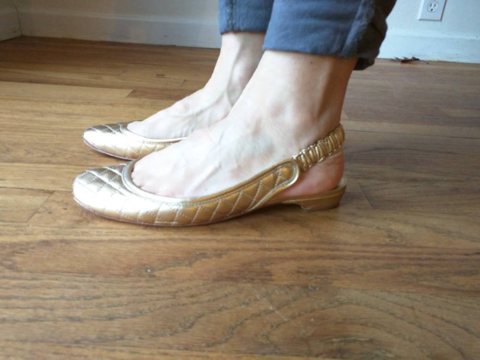 anne klein quilted leather gold ballet flats size 7 preppie nineties classic sling back