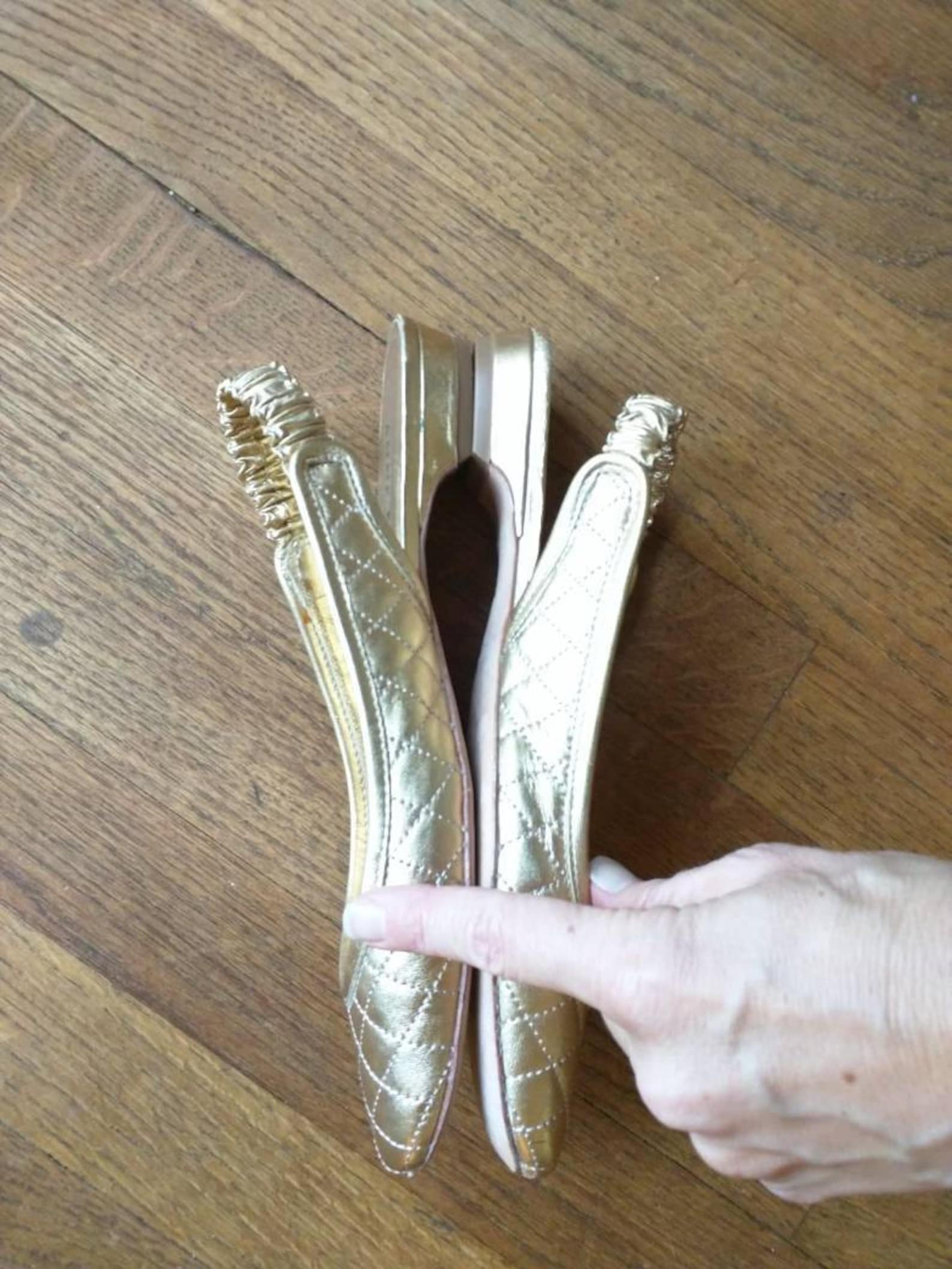 anne klein quilted leather gold ballet flats size 7 preppie nineties classic sling back