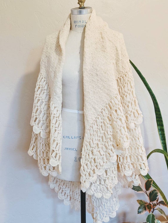 Hand knit granny shawl 60 x 60 inch